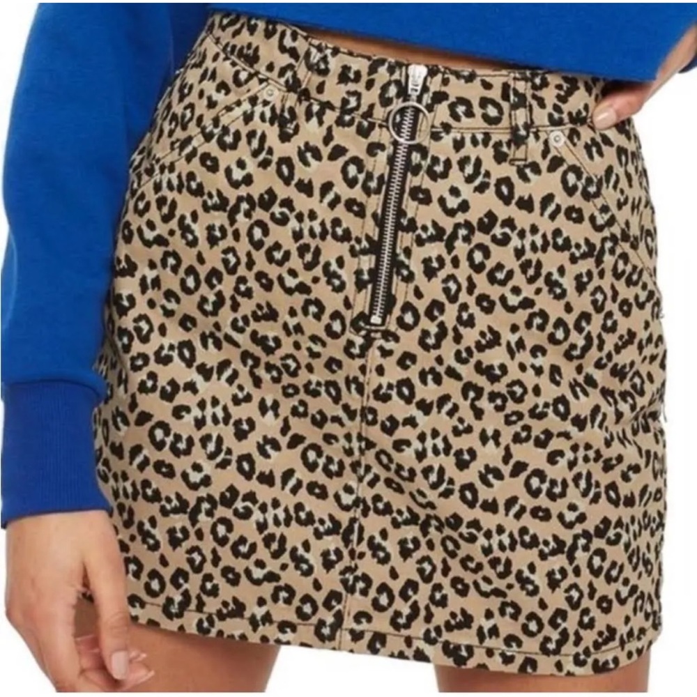 Leopard Print Denim Mini Skirt